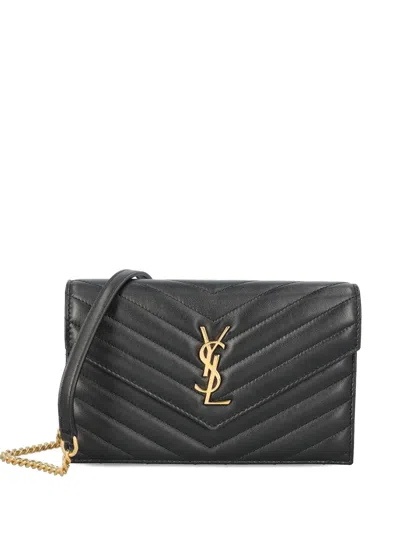 Saint Laurent Mini Cassandre Quilted Cross Body Bag In Black