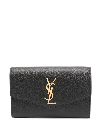 Saint Laurent Mini Chain Strap Card Case Bag, 12 Cm Height 19 Cm Width 3 Cm Depth In Nero