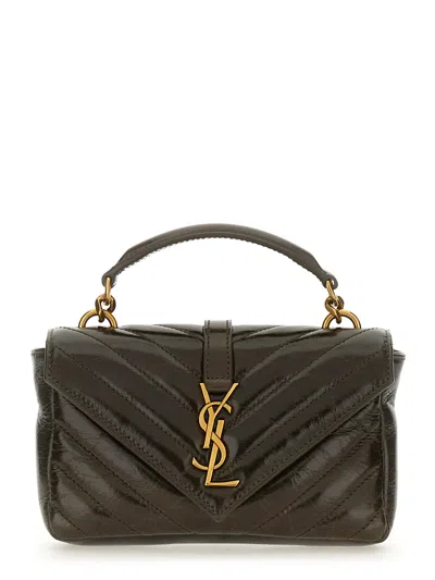 Saint Laurent Mini College Chain Bag In Beige