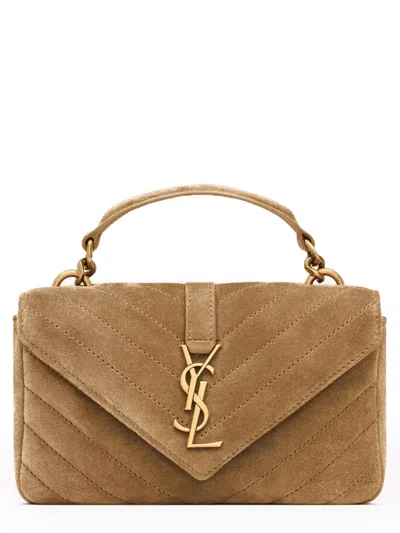 Saint Laurent Mini College Chain Bag In Beige