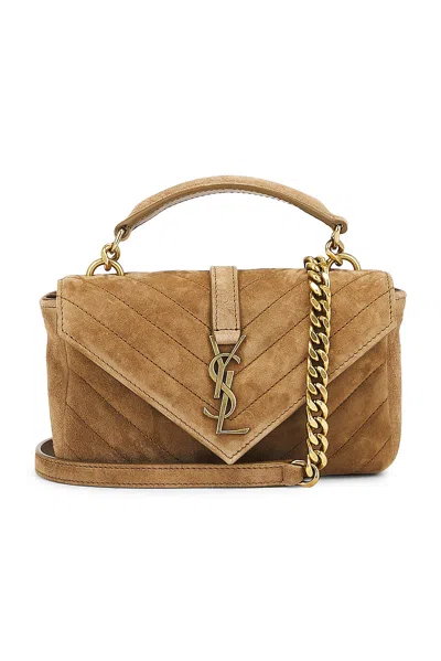 Saint Laurent Mini College Chain Bag In Gold Leaf