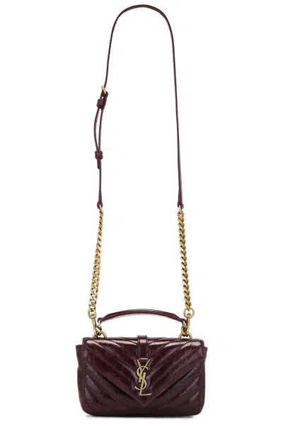 Saint Laurent Mini College Chain Bag In Hot Wine