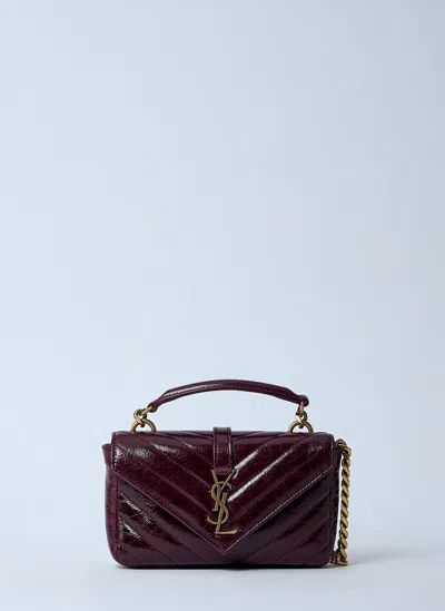 Saint Laurent Mini College Chain Shoulder Bag In Burgundy