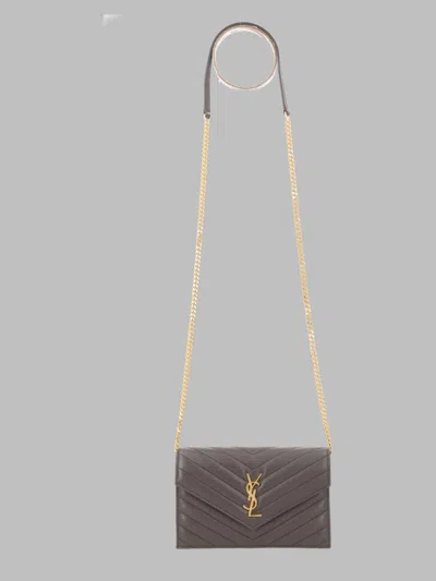 Saint Laurent Mini Domesticated Lamb Leather Shoulder Bag In Gray