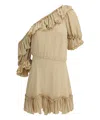 Saint Laurent Beige One-shoulder Dress With Asymmetric Neckline And Poet Sleeves In Silk Woman In Beige