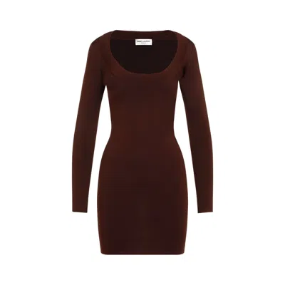 Saint Laurent Mini Dress In Brown