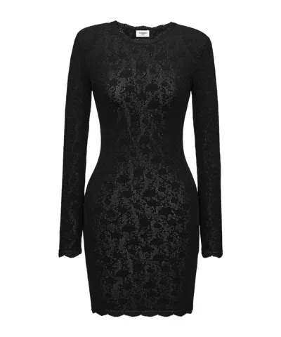 Saint Laurent Mini Dress In Floral Mesh Knit In Black