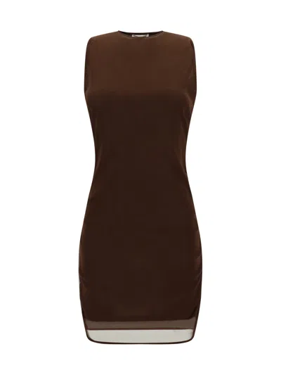 Saint Laurent Mini Abito In Tulle Cioccolato Donna In Brown
