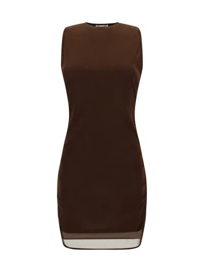 Saint Laurent Mini Abito In Tulle Cioccolato Donna In Brown
