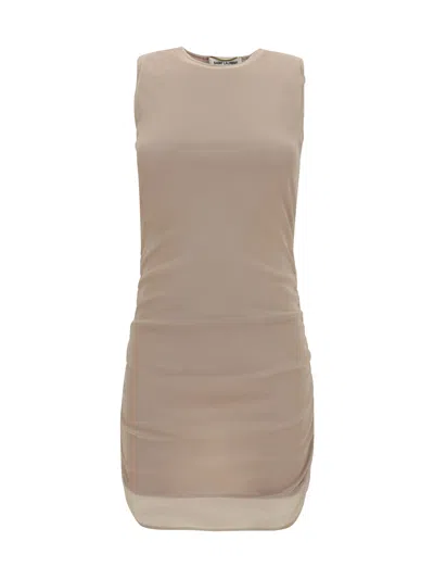 Saint Laurent Stretch Tulle Short Dress In Beige