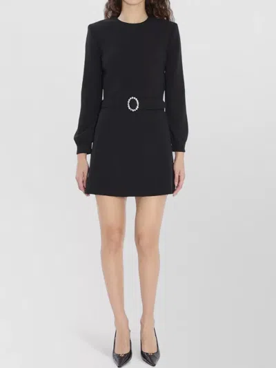 Saint Laurent Wool-cotton Belted A-line Mini Dress In Black