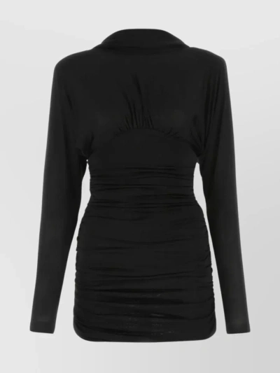 Saint Laurent Mini Dress V-neck Long Sleeves In Black