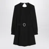 Saint Laurent Wool-cotton Belted A-line Mini Dress In Black