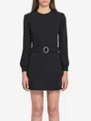Saint Laurent Crystal-embellished Belted Woven Mini Dress In Black