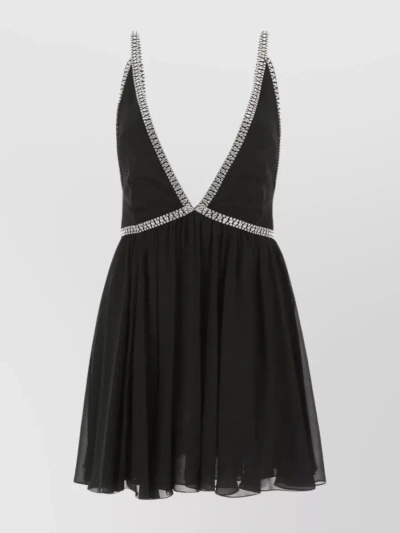 Saint Laurent Mini Dress With V-neckline And Pleated Skirt In Black