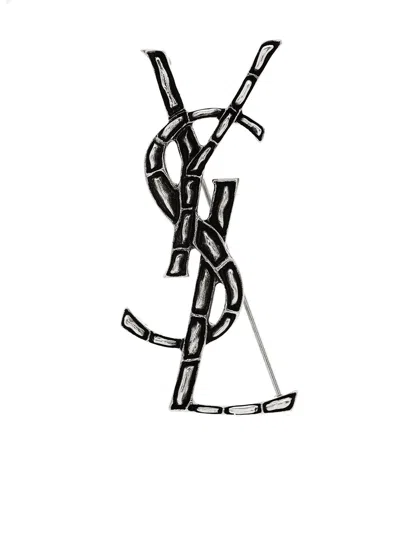 Saint Laurent Mini Engraved Brass Accessory In Silver