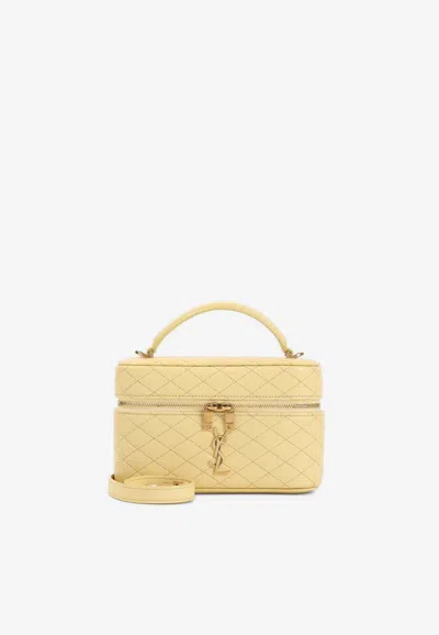 Saint Laurent Mini Gaby Quilted Leather Vanity Bag In Yellow