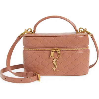 Saint Laurent Mini Gaby Quilted Leather Vanity Case In Pink