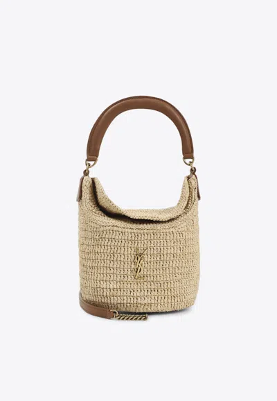 Saint Laurent Mini Gaby Raffia Bucket Bag In Nude