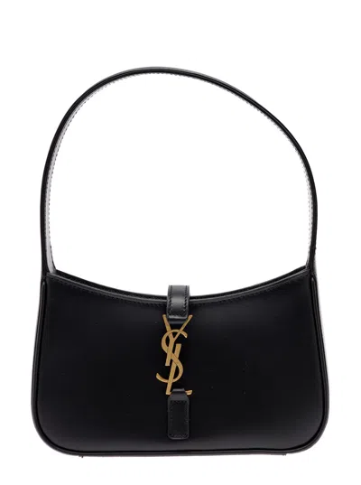 Saint Laurent 'mini Hobo Monogramme' Black Shoulder Bag In Smooth Leather Woman In Multicolor