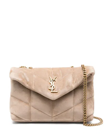 Saint Laurent Mini Iconic Loulou Puffer Handbag In Sand