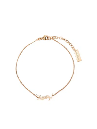 Saint Laurent Mini Interlocking Ysl Charm Necklace With Adjustable Spring Ring Closure In Oro