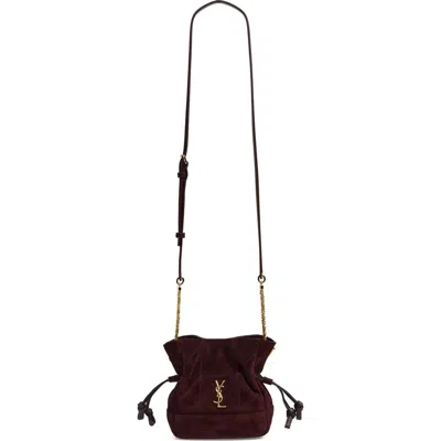 Saint Laurent Mini Jamie Carré Rive Gauche Suede Shoulder Pouch In Smoky Burgundy