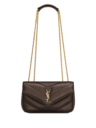 Saint Laurent Mini Lambskin Crossbody With Cotton Lining And Magnetic Snap In Marrone