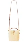 Saint Laurent Le 37 Mini Leather-trimmed Raffia Bucket Bag In Cream Beige & Brick