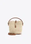 Saint Laurent Le 37 Mini Leather-trimmed Raffia Bucket Bag In Neutral