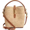 Saint Laurent Le 37 Mini Leather-trimmed Raffia Bucket Bag In Brown