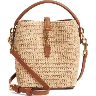 Saint Laurent Mini Le 37 Raffia Bucket Bag In Brown