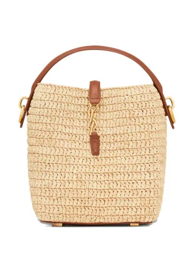 Saint Laurent Mini Le 37 Raffia Bucket Bag In Neutral