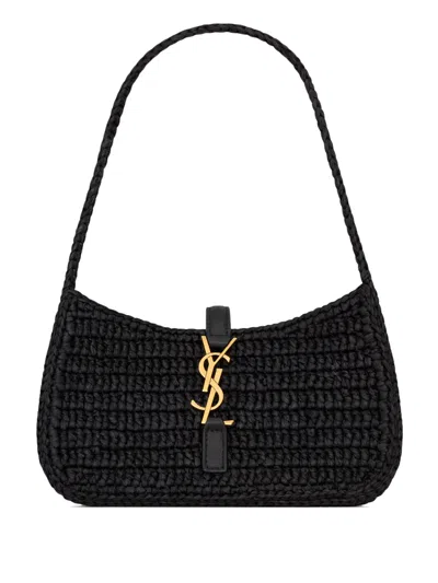 Saint Laurent Mini Le 5 À 7 In Raffia In Black