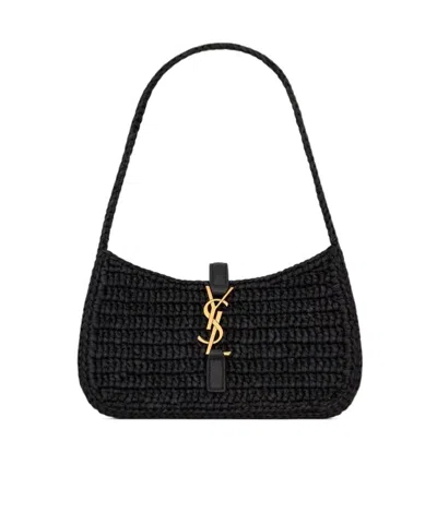 Saint Laurent Mini Le 5 À 7 In Raffia In Black