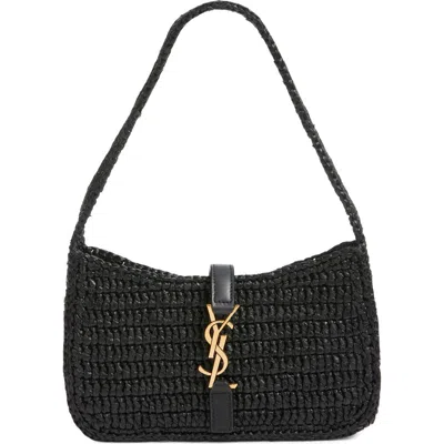 Saint Laurent Mini Le 5 À 7 Raffia Shoulder Bag In Black