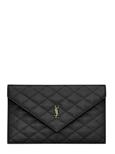 Saint Laurent Mini Leather Bag Lining With Bronze-tone Hardware And Snap-button Closure (27 X 16 X 1 In Nero