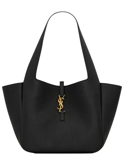 Saint Laurent Mini Leather Bag With Suede Lining And Cassandre Hook Closure In Nero