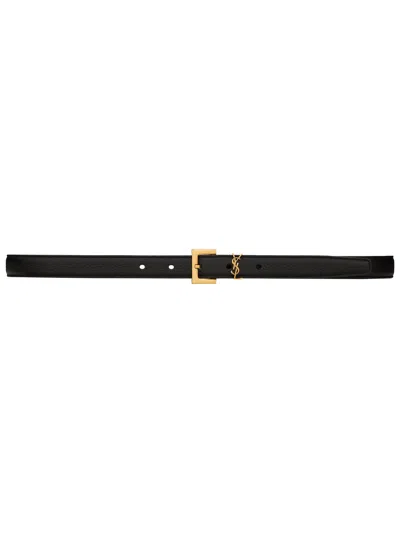 Saint Laurent Mini Leather Belt With Adjustable Buckle And Bronze-toned Hardware In Transparent