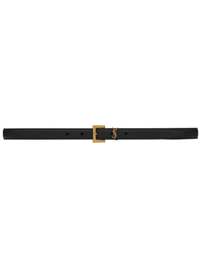 Saint Laurent Mini Leather Belt With Adjustable Buckle In Nero