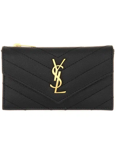 Saint Laurent Mini Leather Card Case Wallet In Black