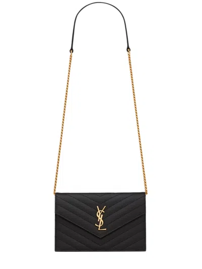 Saint Laurent Mini Leather Chic Wallet With Chain - 12.5 Cm X 19 Cm X 3.5 Cm In Black