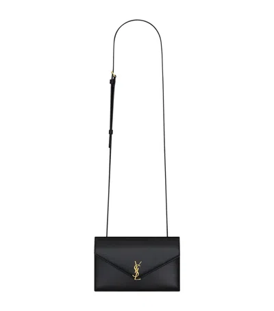 Saint Laurent Mini Leather Envelope Clutch Bag In Black