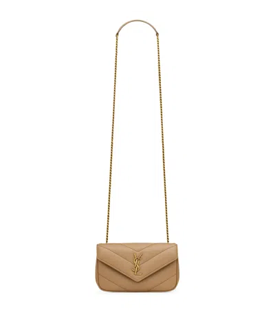 Saint Laurent Mini Leather Loulou Cross-body Bag In Beige