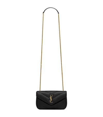 Saint Laurent Mini Leather Loulou Cross-body Bag In Purple