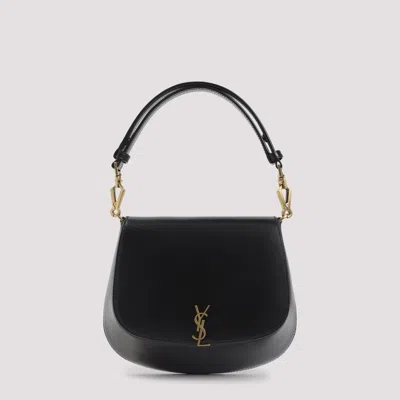 Saint Laurent Mini Leather Shoulder Bag 17x20x7.5 In Black