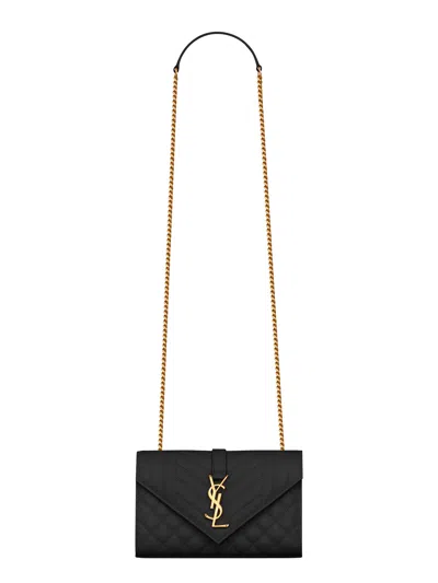 Saint Laurent Mini Leather Shoulder Bag With Grosgrain Lining And Magnetic Snap In Nero