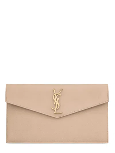 Saint Laurent Mini Leather Shoulder Bag With Magnetic Closure In Beige