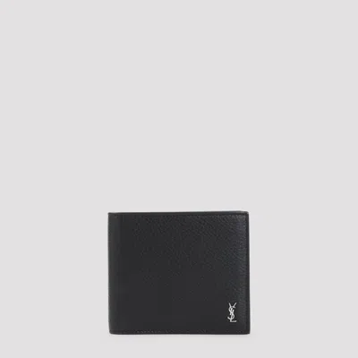 Saint Laurent Mini Leather Wallet 11cm X 9.5cm In Black