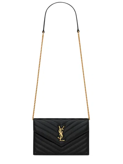Saint Laurent Mini Leather Wallet With Chain - 12.5 Cm Height In Black
